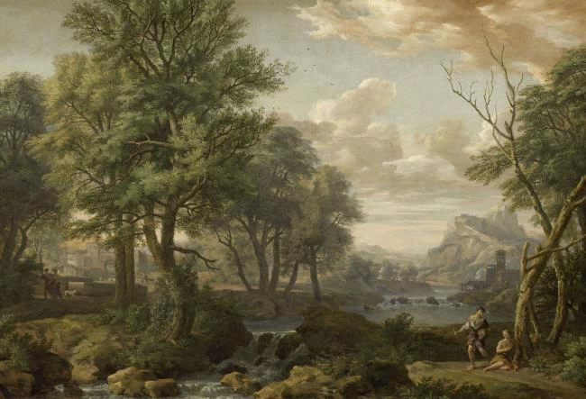 Paesaggio meridionale con figure vicino ad un ruscello
